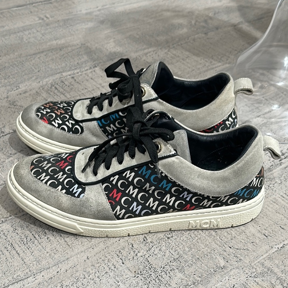 MCM Multicolor Logo Low-Top Sneakers with Grey Suede Accents